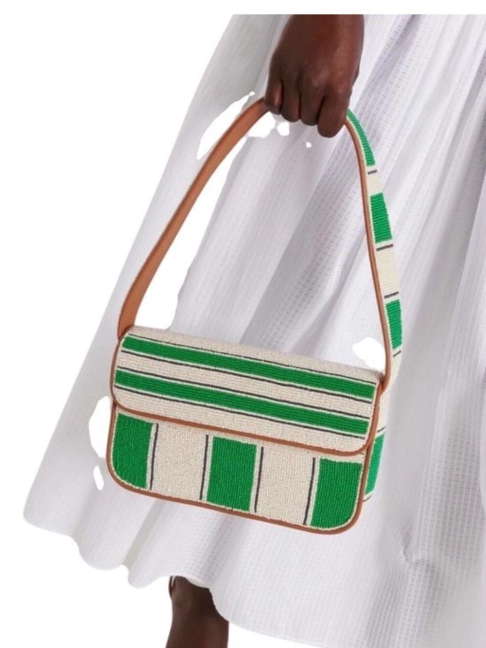 NEW with tags STAUD Tommy Beaded Bag, Bungalow Stripe Green